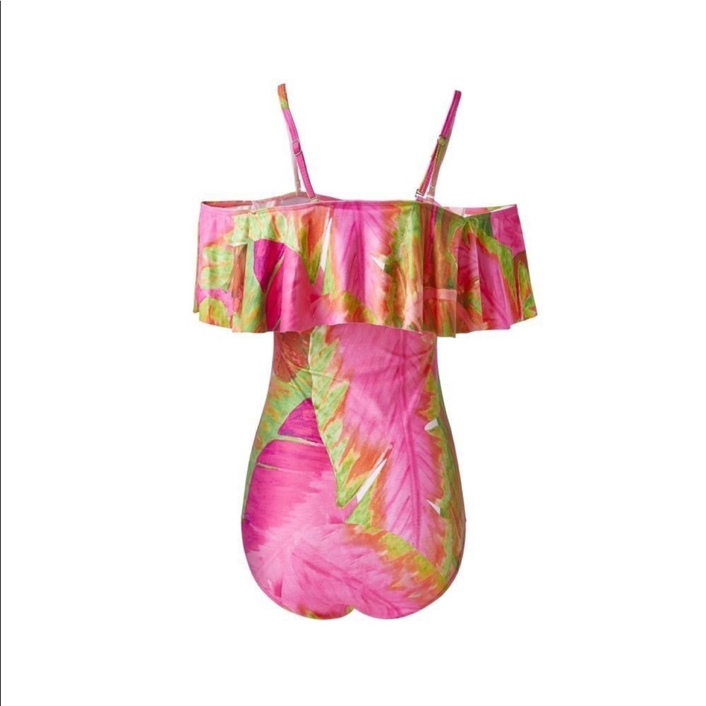198. Pink floral off shoulder Monokini - Picture 5 of 6